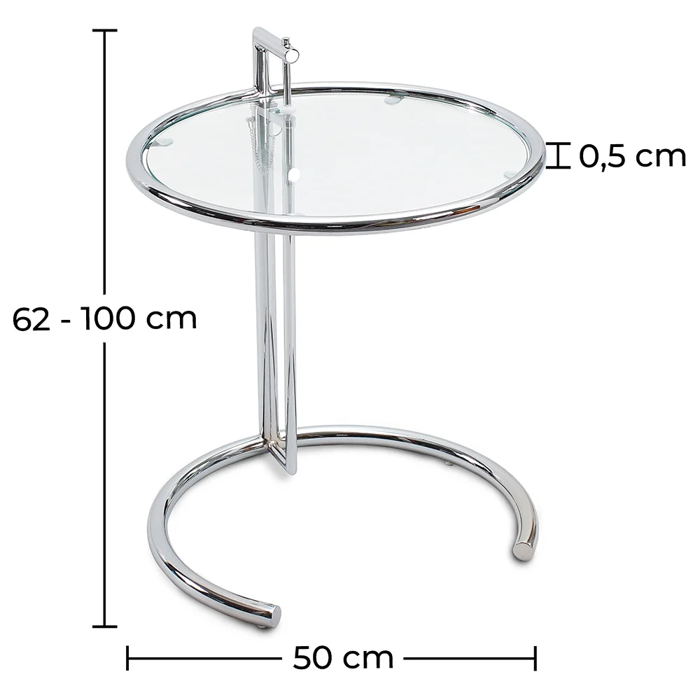 Adjustable Round Side Table - Glass and Steel - Lake image 10