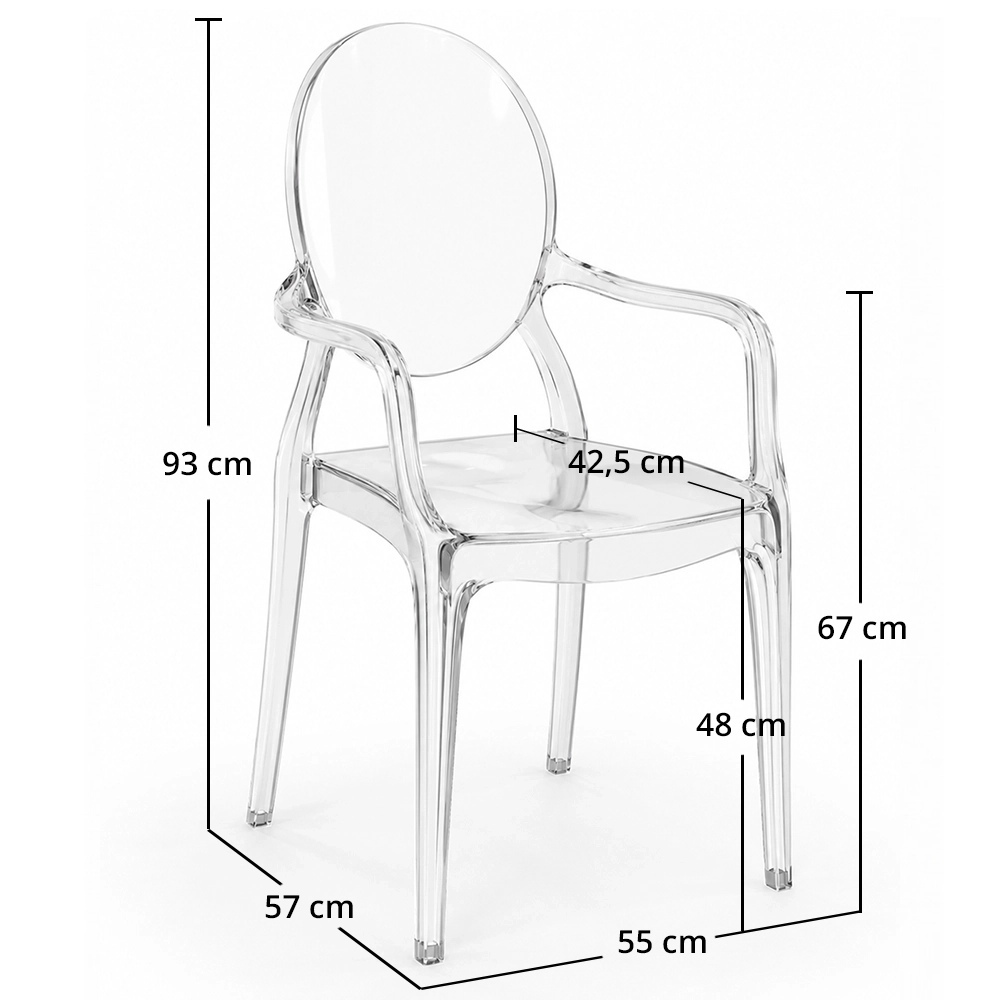 Pack of 4 Dining Chairs - Transparent - Design with Armrests - Louis XIV image 10