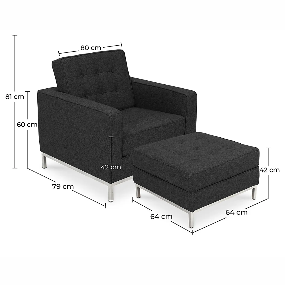 Designer Armchair with Footrest - Upholstered in Cashmere - Konel image 10