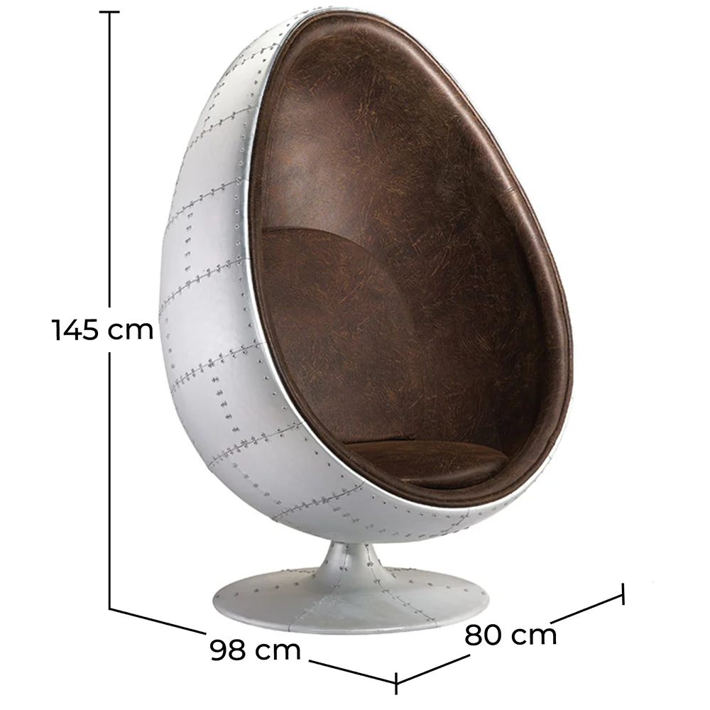 Aviator Style Egg Design Armchair - Upholstered in Faux Leather - Eny image 10