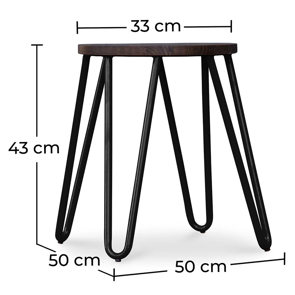 Round Stool - Industrial Design - Wood & Steel - 43cm - Hairpin image 10