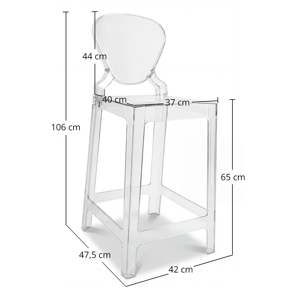 Bar Stool with Backrest - Transparent Design - 65cm - Victoria Queen image 10