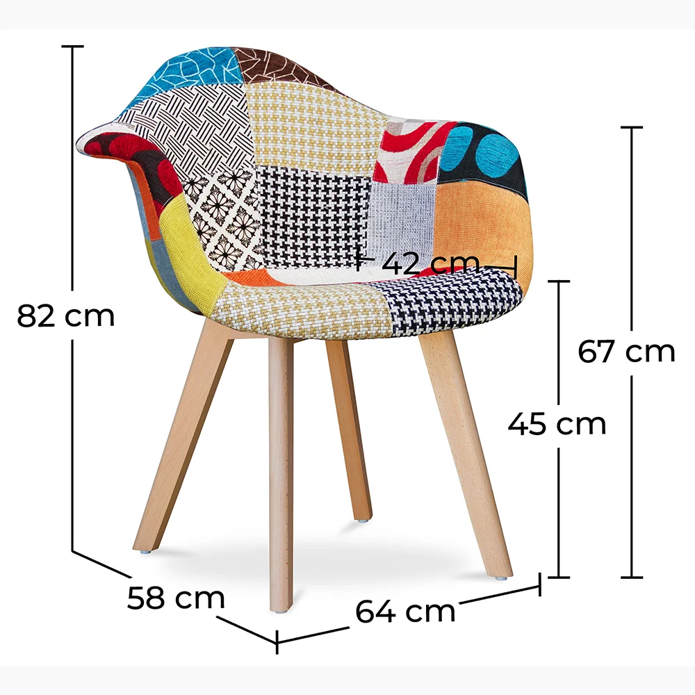 Patchwork Upholstered Dining Chair with Armrests - Pixi image 10
