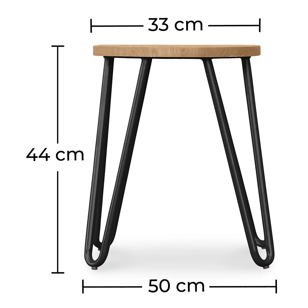Round Bar Stool - Industrial Design - Wood & Steel - 44cm - Hairpin image 10