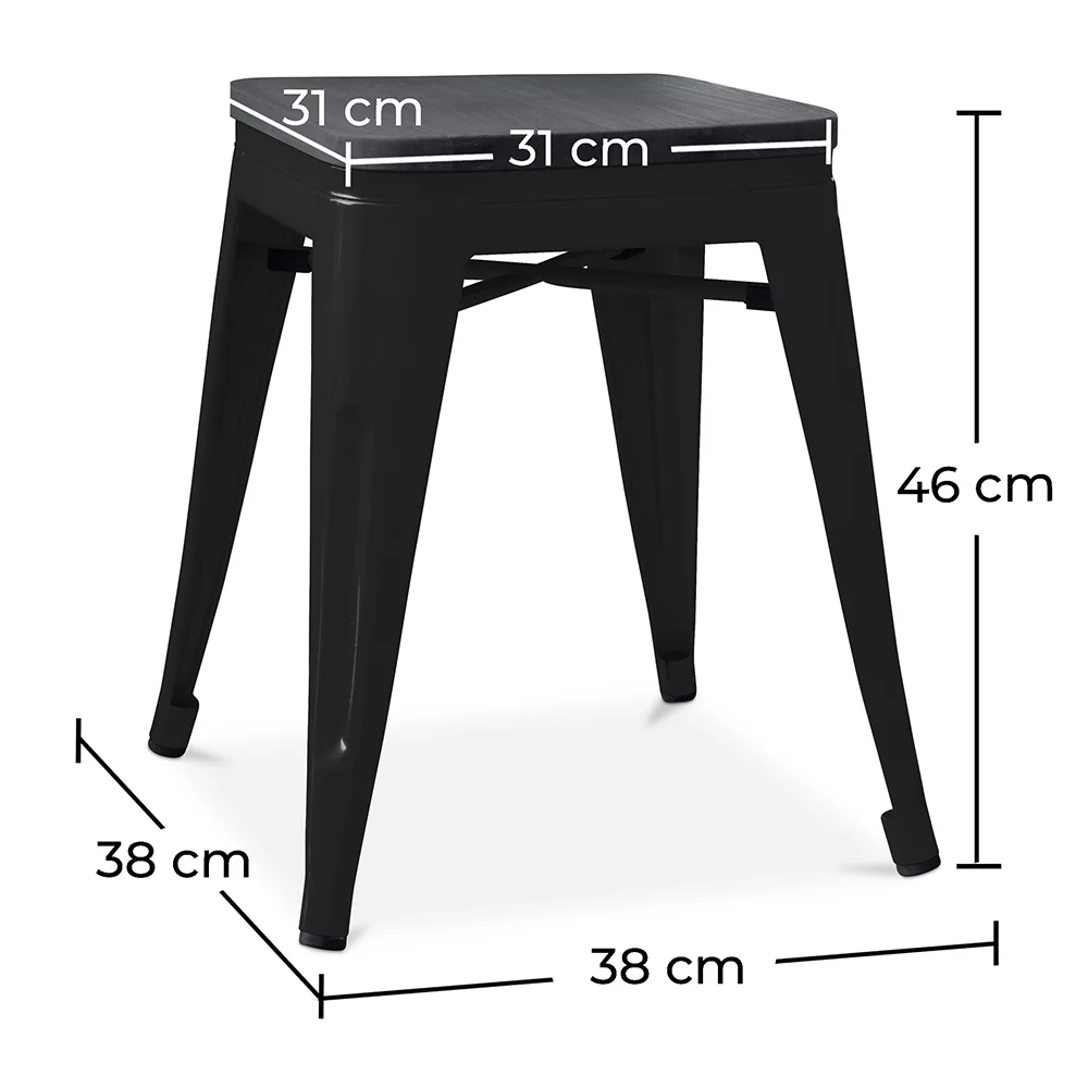 Industrial Design Stool - Wood & Steel - 46cm - Stylix image 10
