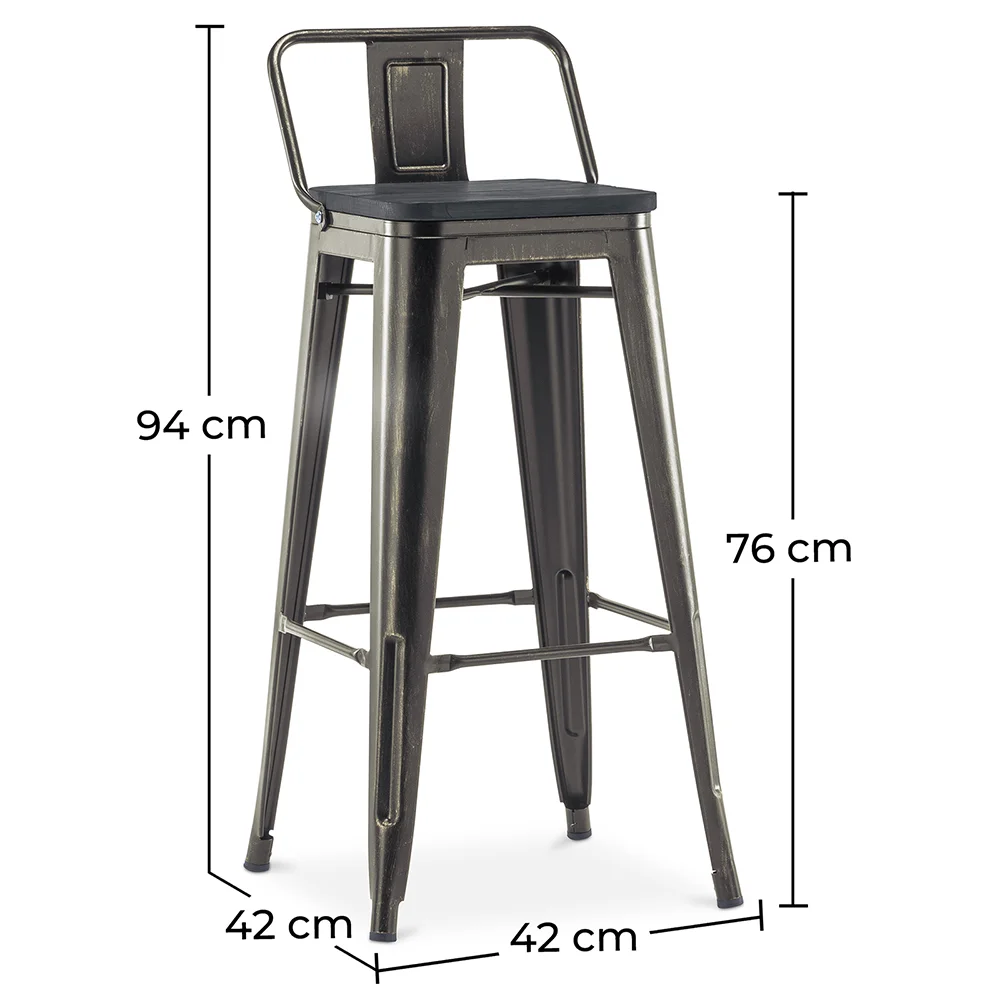 Bar Stool with Backrest - Industrial Design - Wood & Steel - 76cm - Stylix image 10