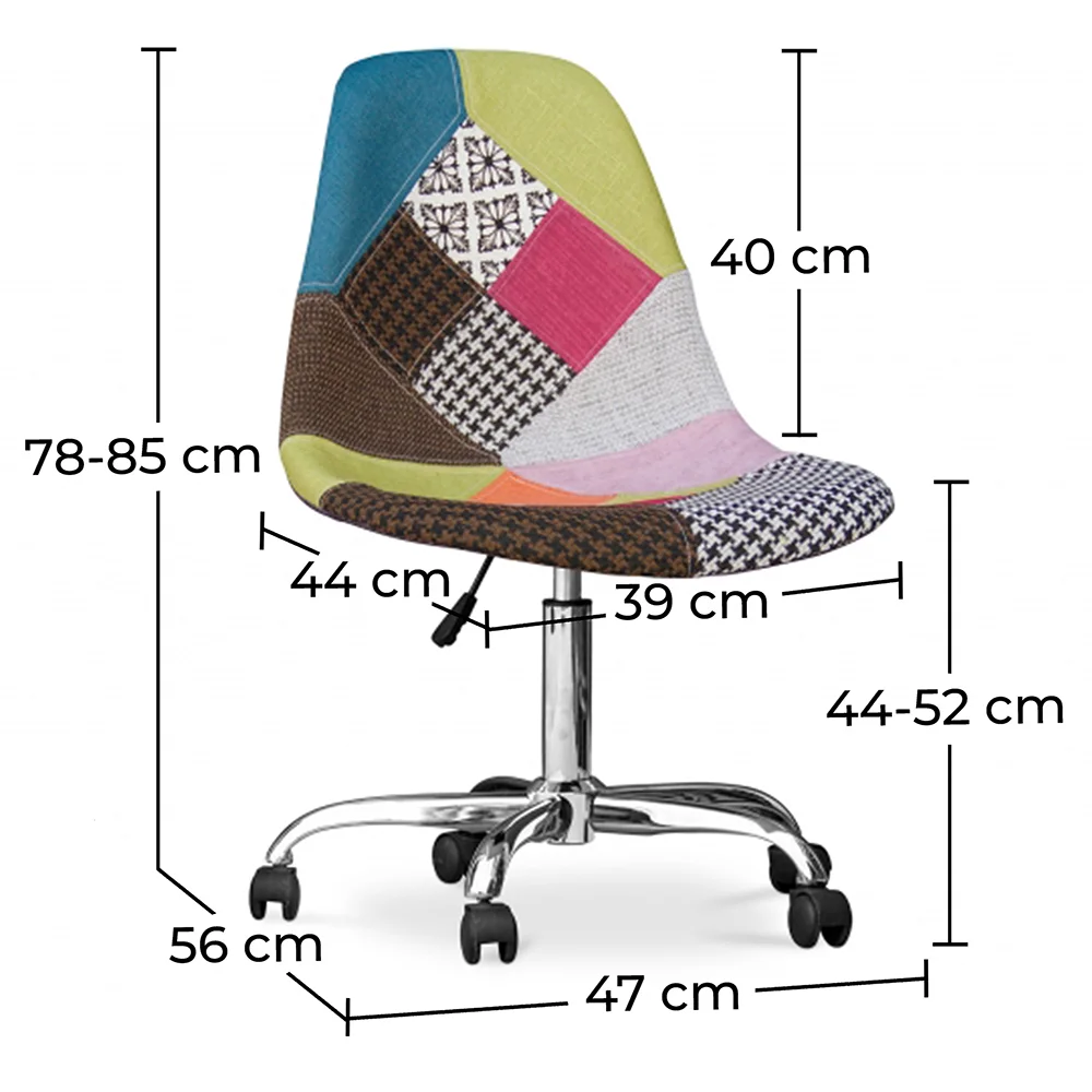 Office Chair with Wheels - Desk Chair - Upholstered in Patchwork -  Simona  image 10