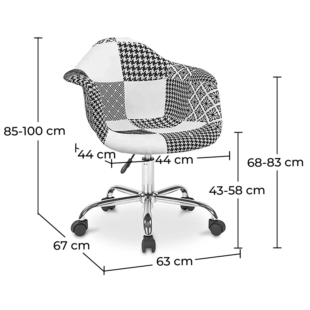 Office Chair with Armrests - Desk Chair with Castors - Upholstered in Black and White Patchwork - Denisse - Weston image 10