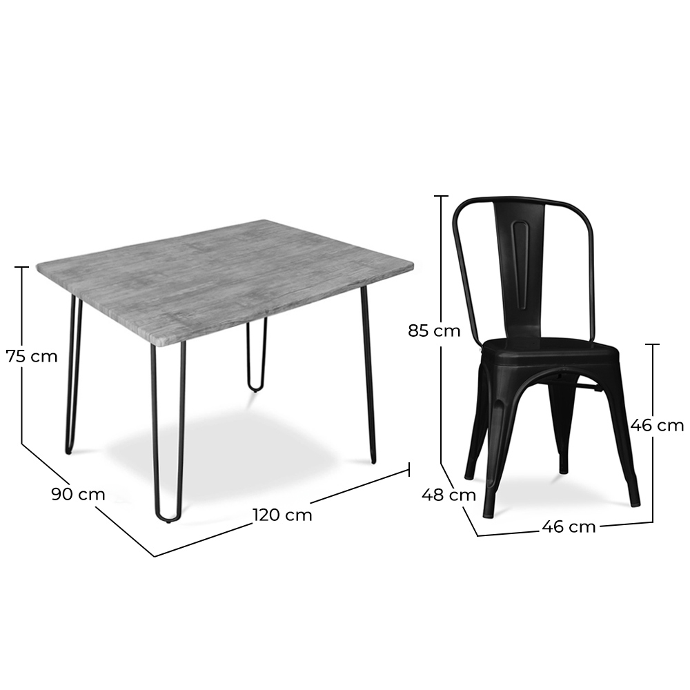 Industrial Design Dining Table 120cm + Pack of 4 Dining Chairs - Industrial Design - Hairpin Stylix image 10