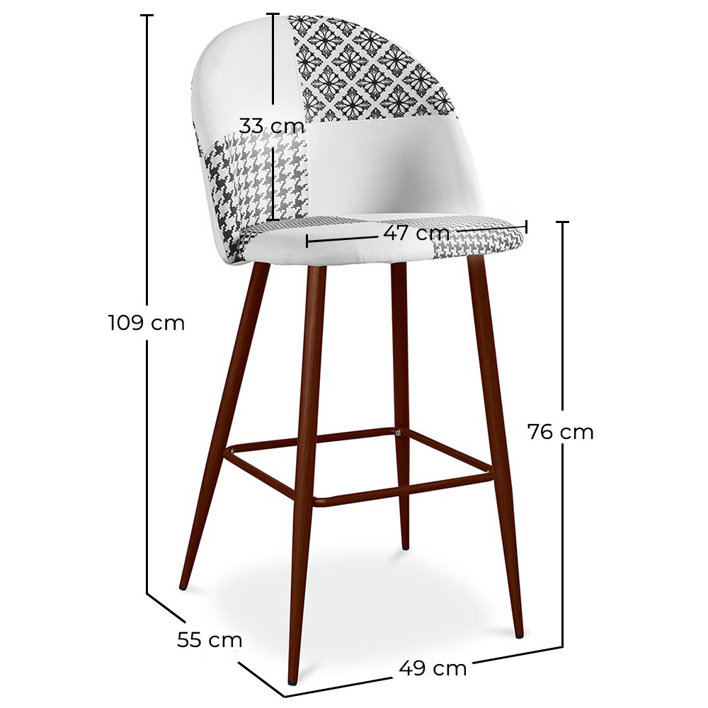 Patchwork Upholstered Stool - Scandinavian Style - Black and White - Evelyne image 10
