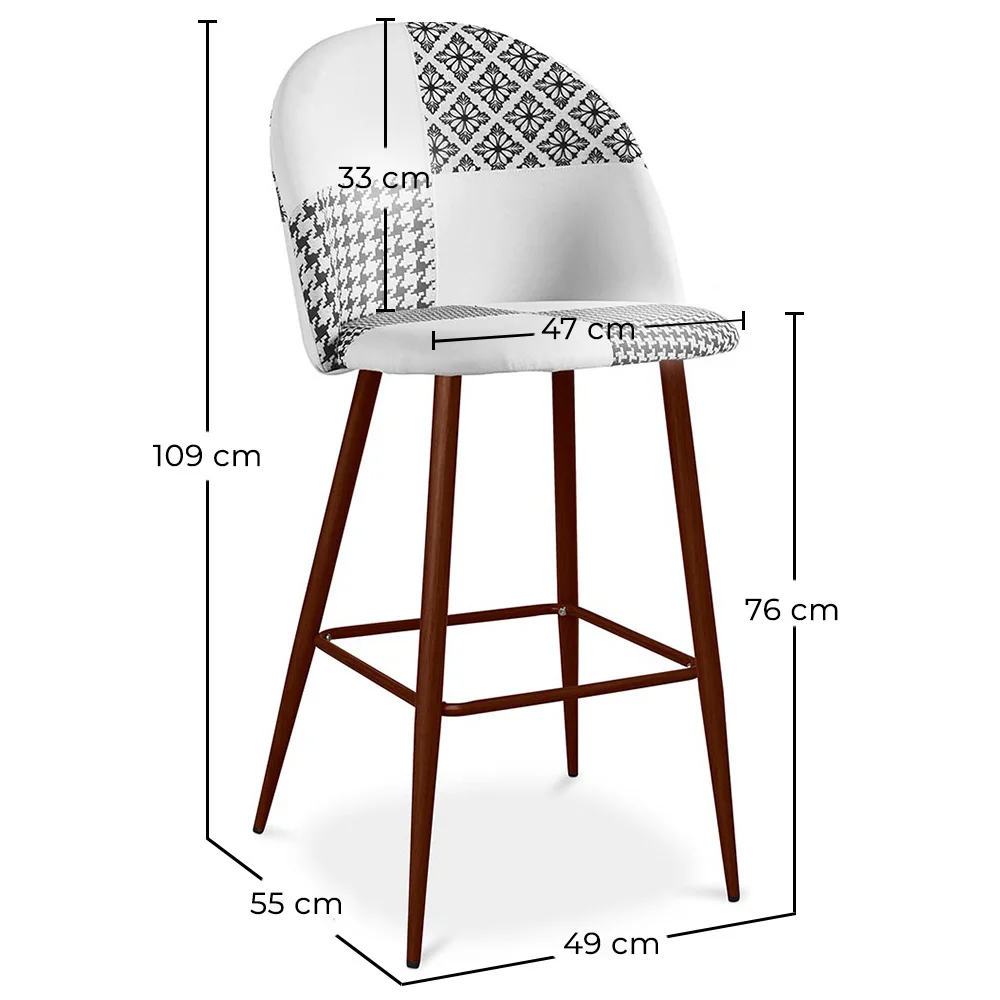 Patchwork Upholstered Stool - Scandinavian Style - Black and White - Evelyne image 10