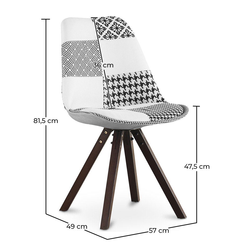 Dining Chair - Upholstered in Patchwork - Black and White - Denisse image 10