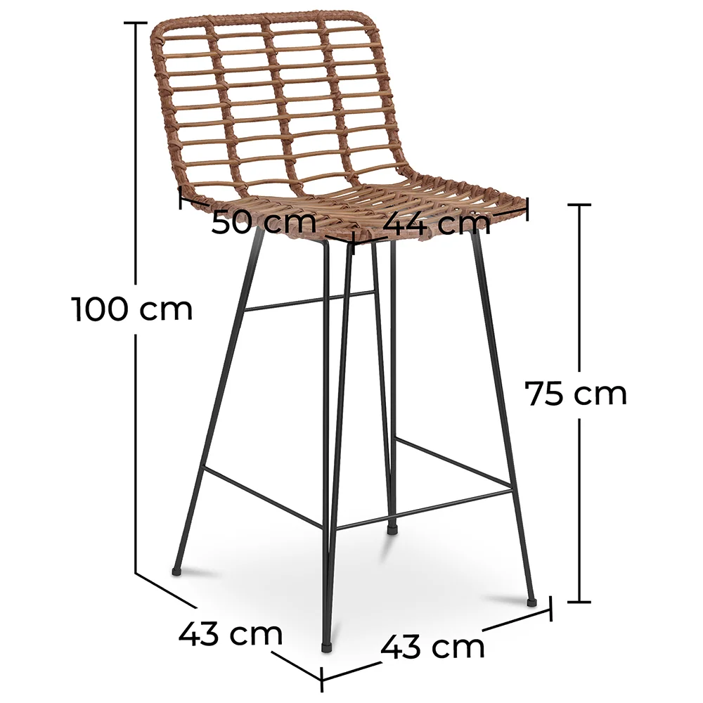 Wicker Bar Stool with Backrest - Boho Bali Design - 75cm - Catori image 10