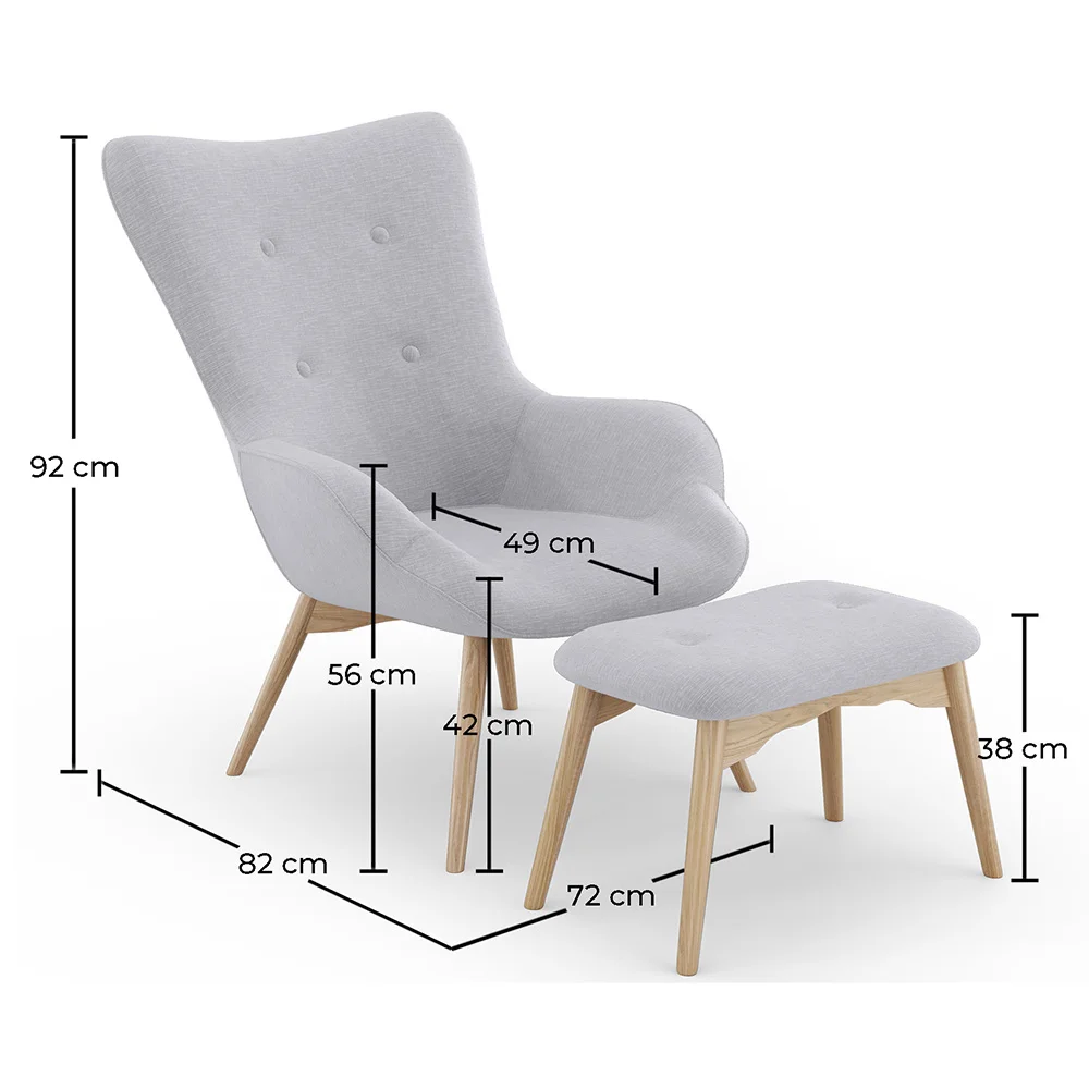  Armchair with Footrest - Upholstered in Linen - Huda image 10