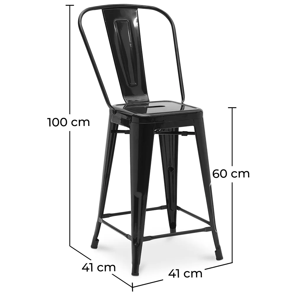 Bar Stool with Backrest - Industrial Design - 60cm - New Edition - Stylix image 10