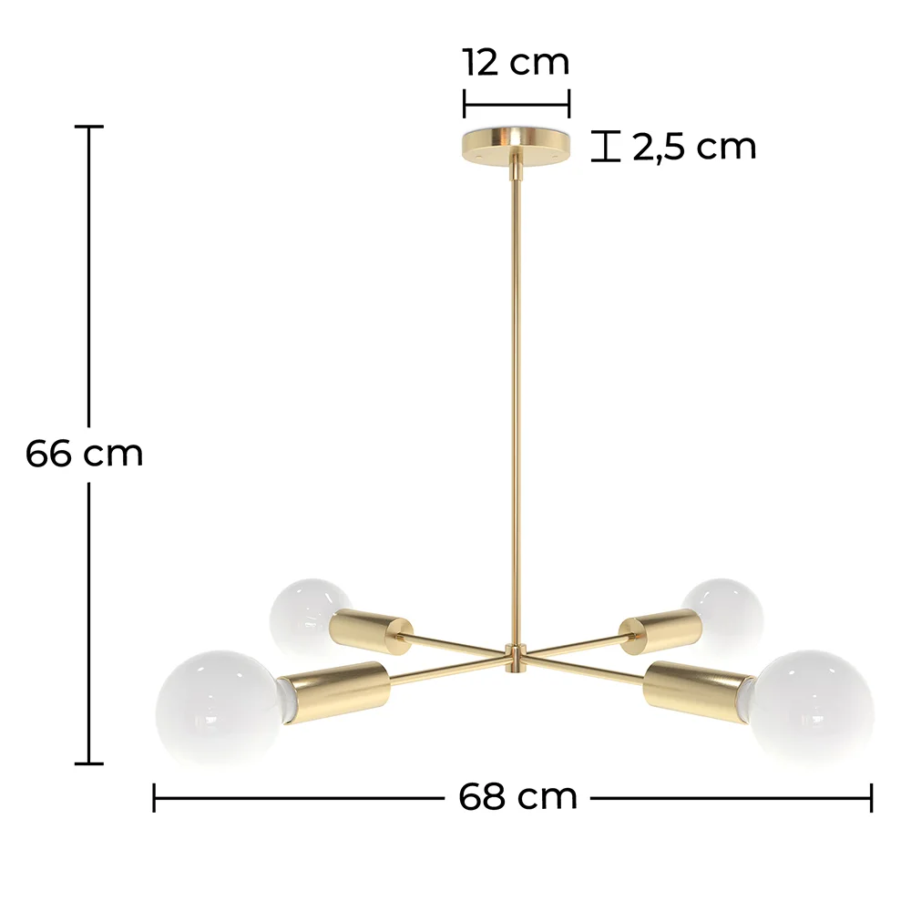 Gold Ceiling Lamp - Design Pendant Lamp - 4 arms - Retan image 10