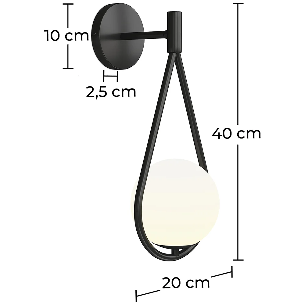 Black Wall Lamp - Globe Shade - Tear image 10