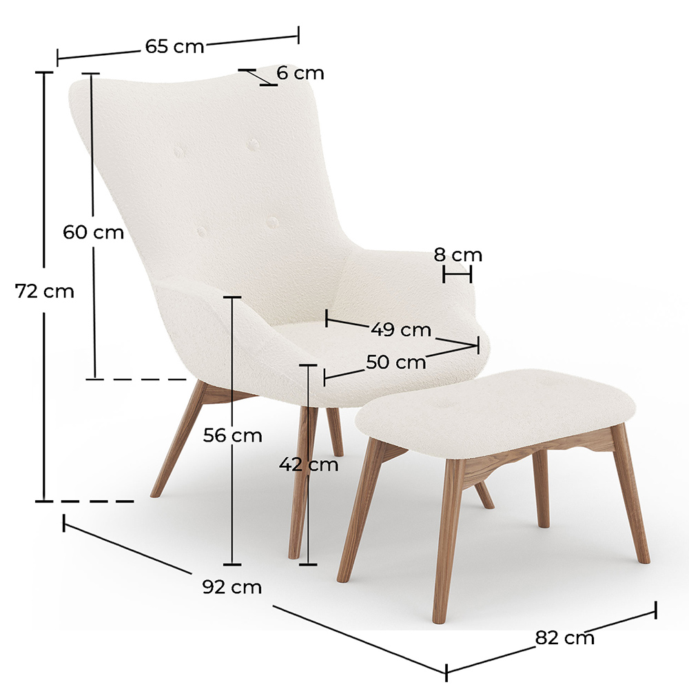  Armchair with Footrest - Upholstered in Bouclé Fabric - Huda image 10