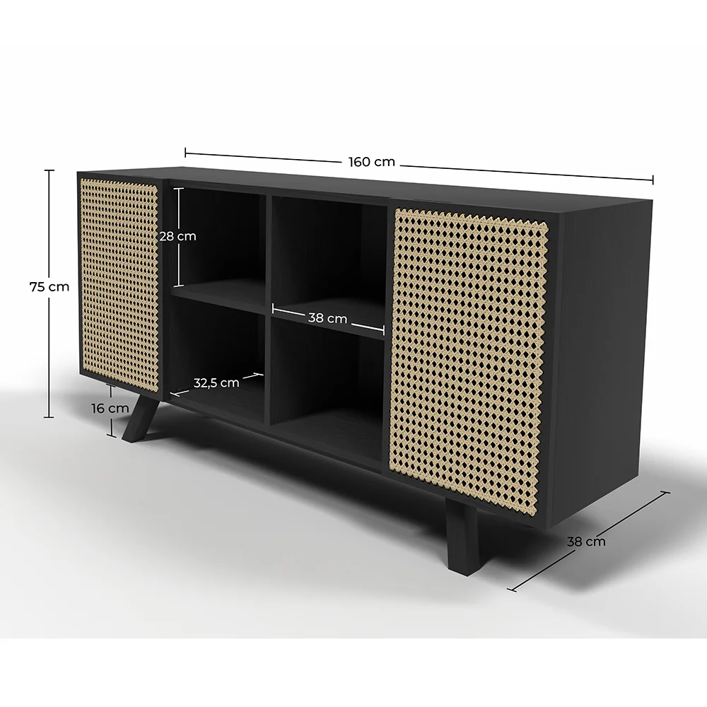 Natural Wood Sideboard - Vintage Design - Black - Edan image 10