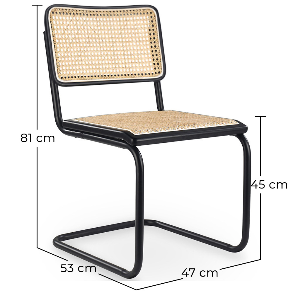 Dining Chair - Vintage Design - Wood and Natural Rattan - Black - Bastral image 10