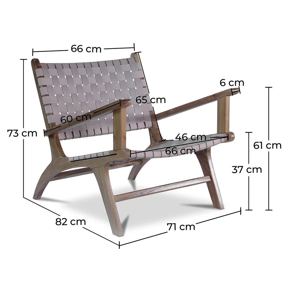 Armchair with Armrests - Boho Bali Design Armchair - Wood and Linen - Recia image 10