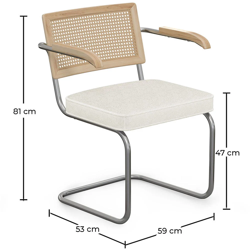 Dining Chair with Armrests - Upholstered in Bouclé Fabric - Wood and Rattan - Birey image 10