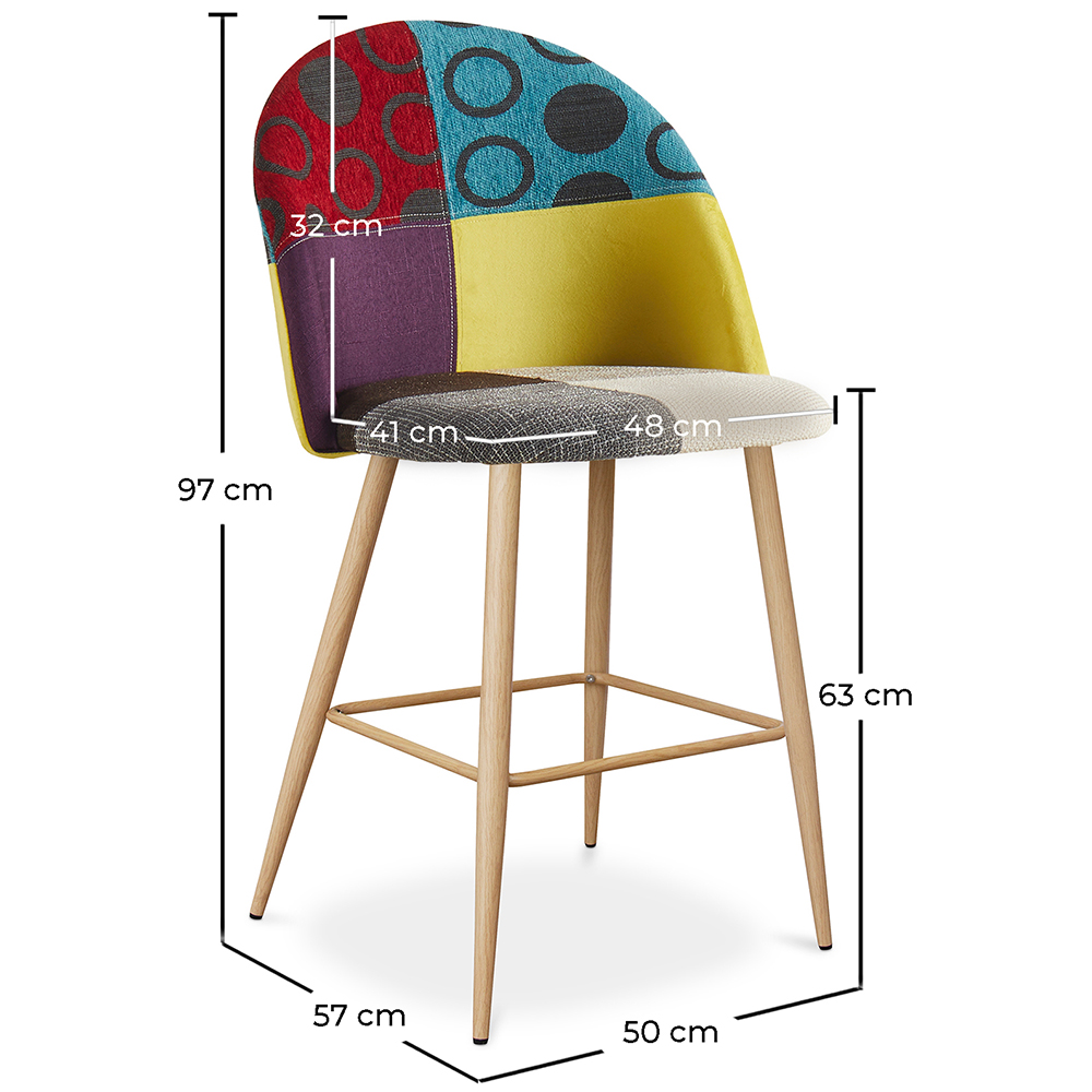 Patchwork Upholstered Stool - Scandinavian Style - 63cm  - Evelyne image 10