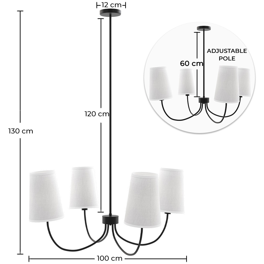 Black Ceiling Chandelier with 4 Shades - Dixiu image 10