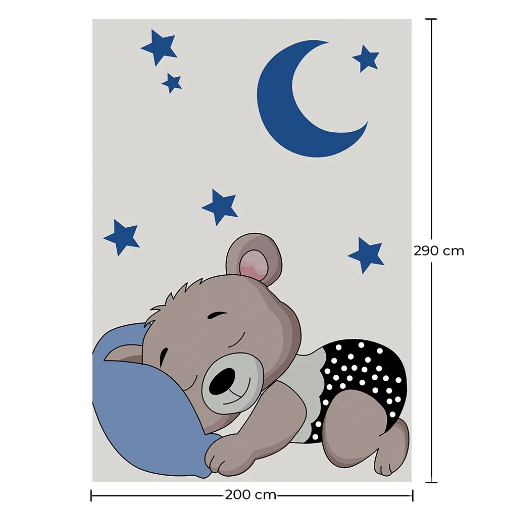 Large Kids Sleeping Bear Design Carpet - Blue and Grey (290x200 cm) - Hercai image 10