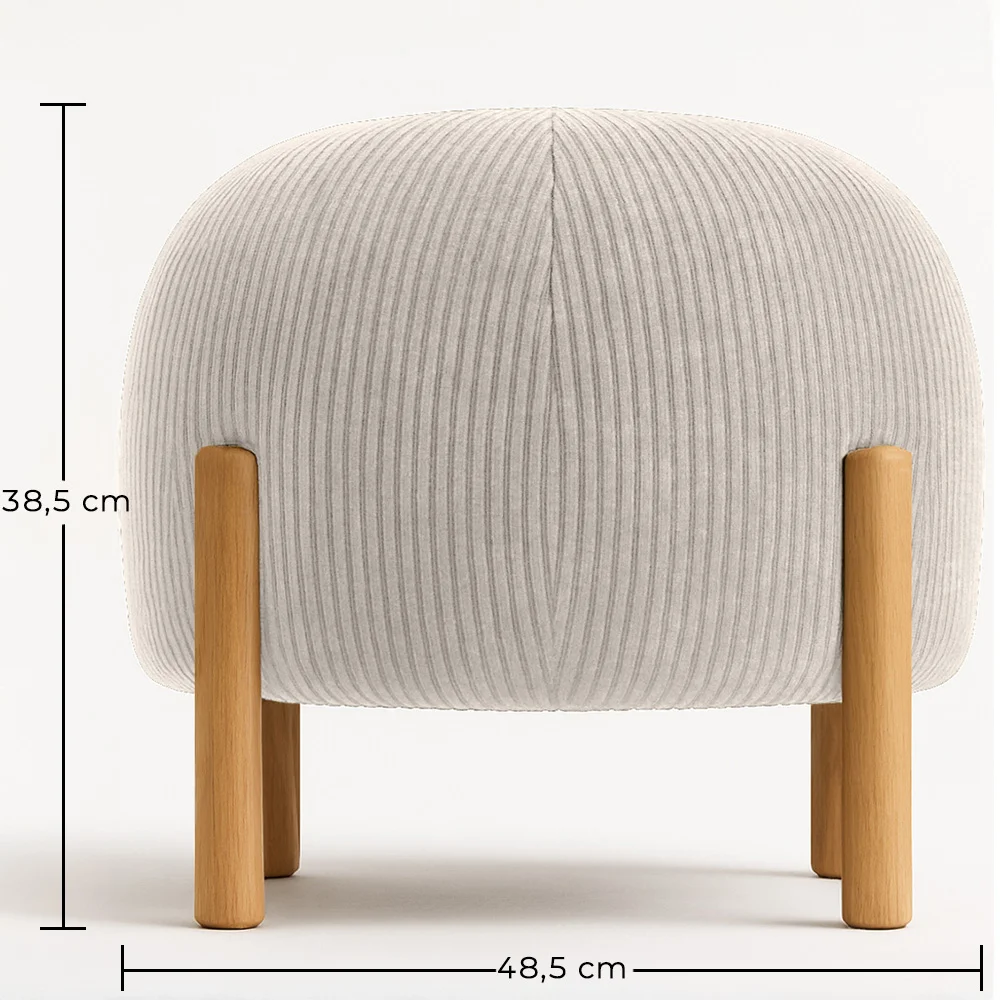 Round Corduroy Upholstered Pouf with Natural Wood Legs - Marrakesh image 10