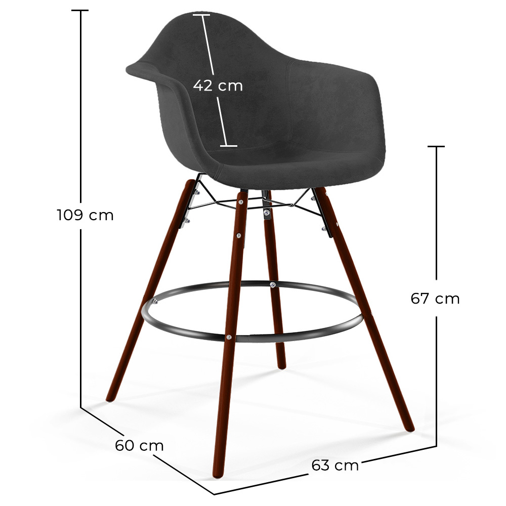 Velvet Bar Stool - Scandinavian Design and Dark Wood Legs - Nordika image 10