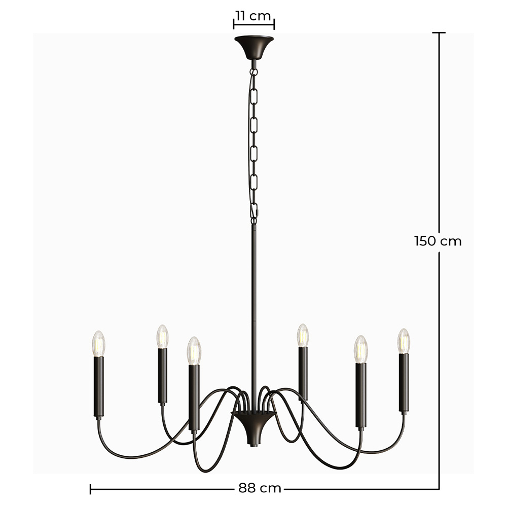Matte Black Metal Chandelier Style Pendant Lamp – 6 Arms - Lumella image 10
