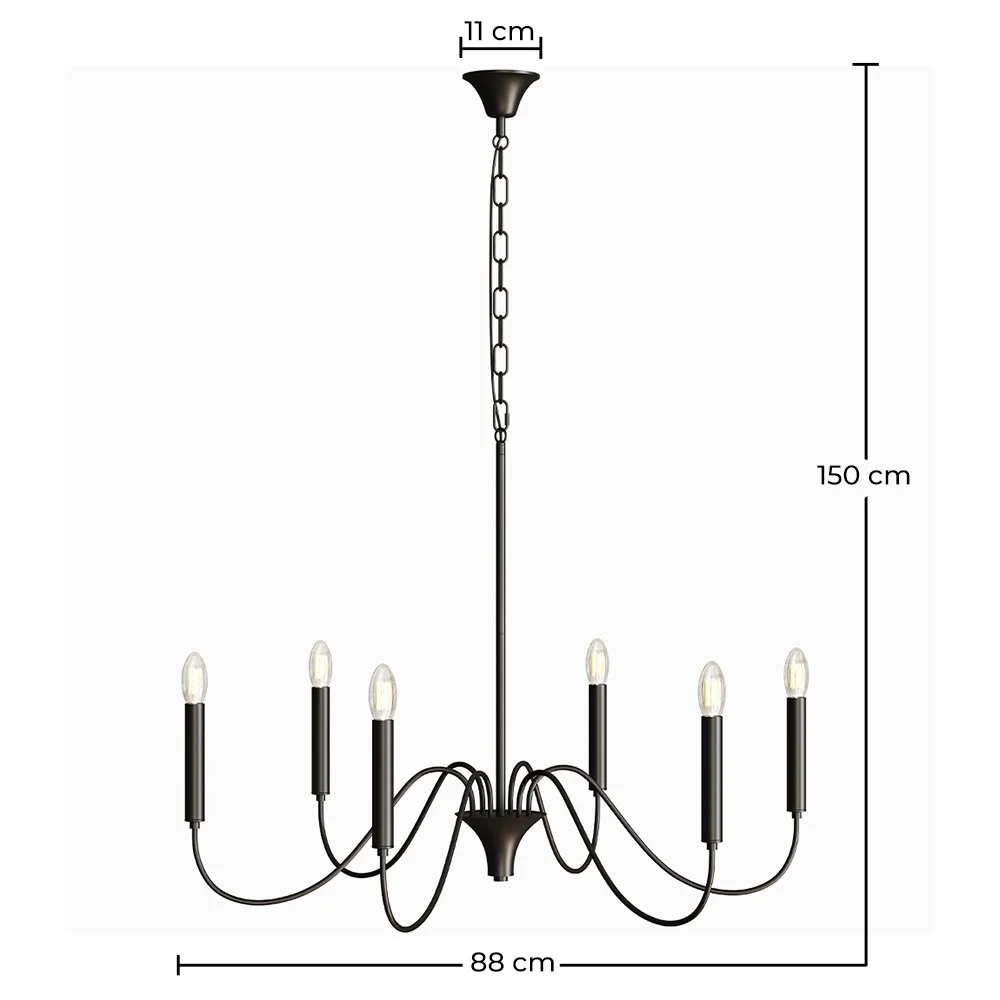 Matte Black Metal Chandelier Style Pendant Lamp – 6 Arms - Lumella image 10