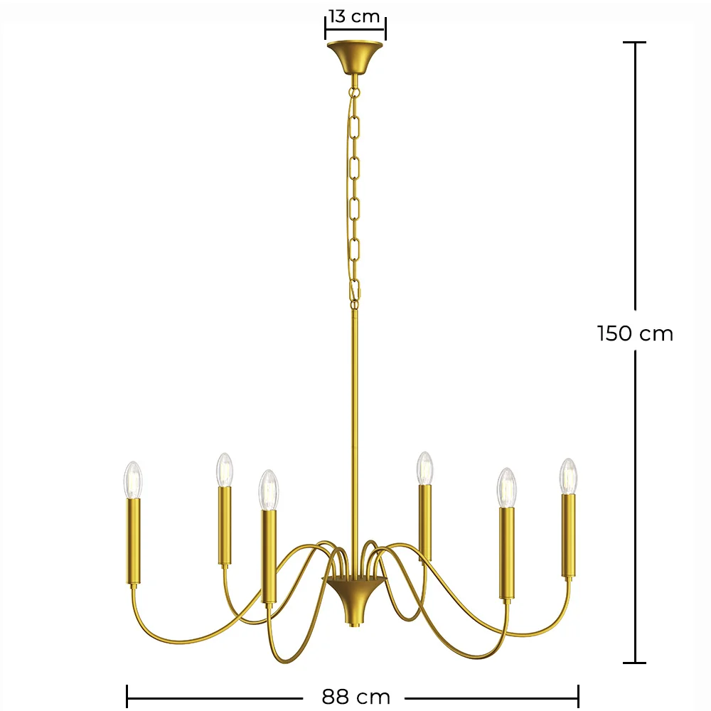 Gold 6-Arm Pendant Lamp – Modern Chandelier Style in Metal - Vintessa image 10