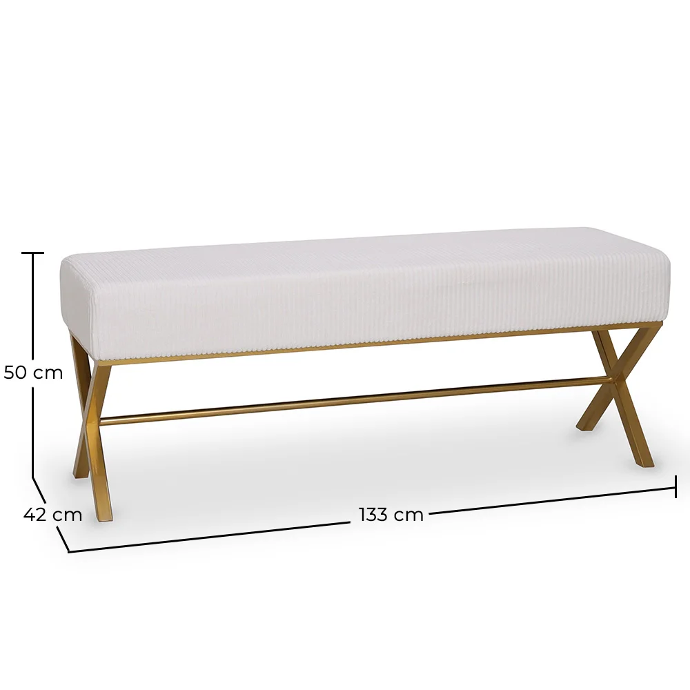 Bench Upholstered In Velvet Fabric With Golden Metal Frame - Vovi image 10