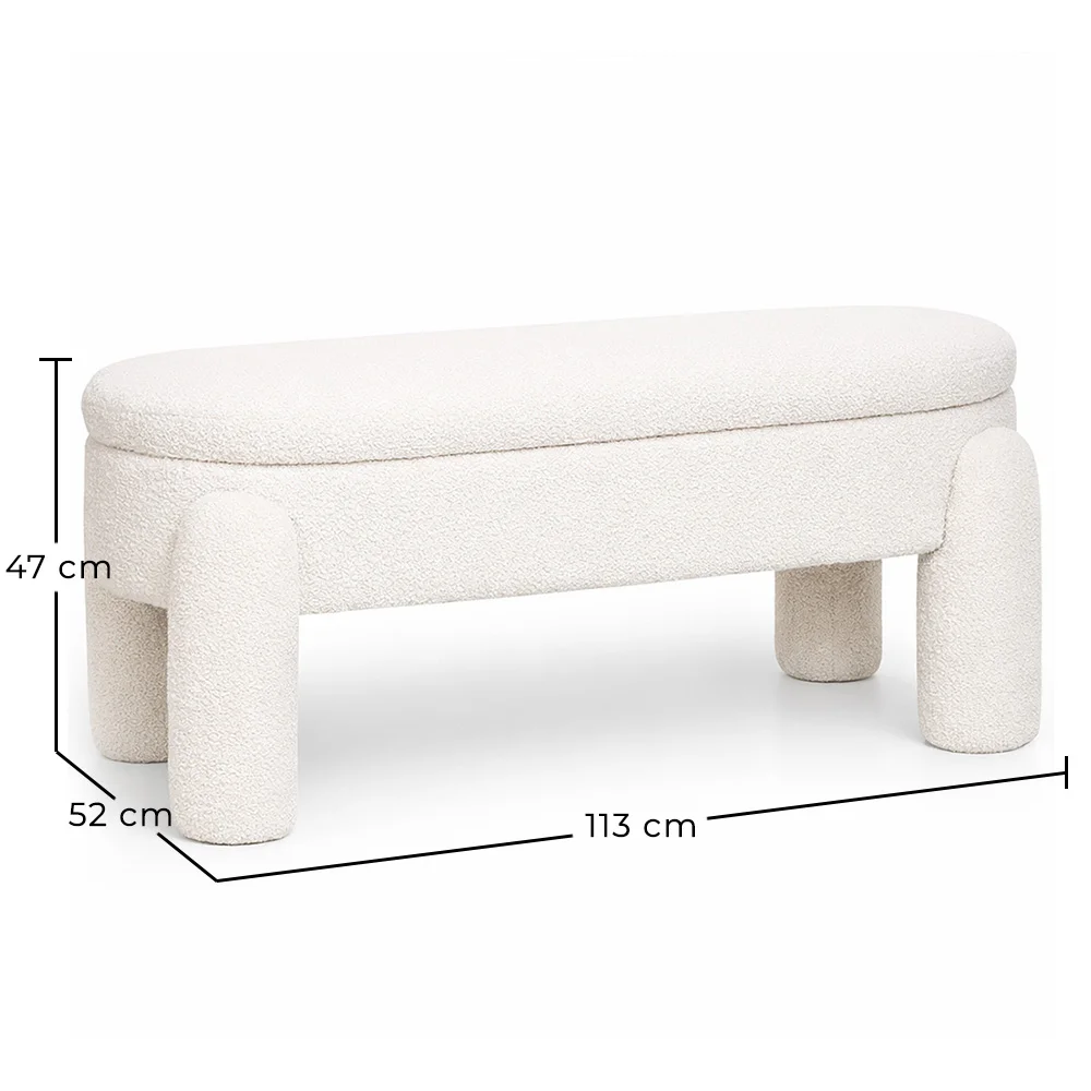 Bench With Storage Upholstered In Off-White Bouclé Fabric – Modern Seat For Living Room And Bedroom - Boreta image 10