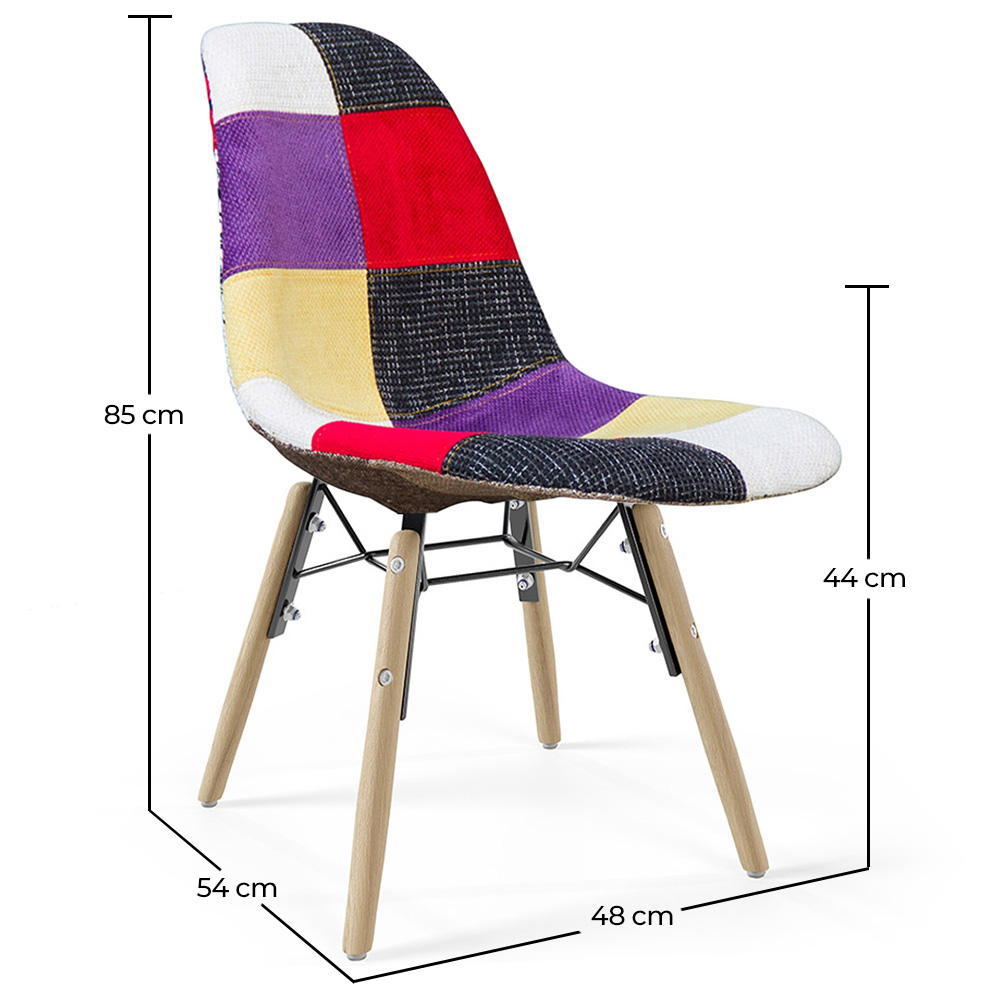 Dining Chair - Patchwork Upholstery - Scandinavian Design and Wooden Legs - Skögur image 10