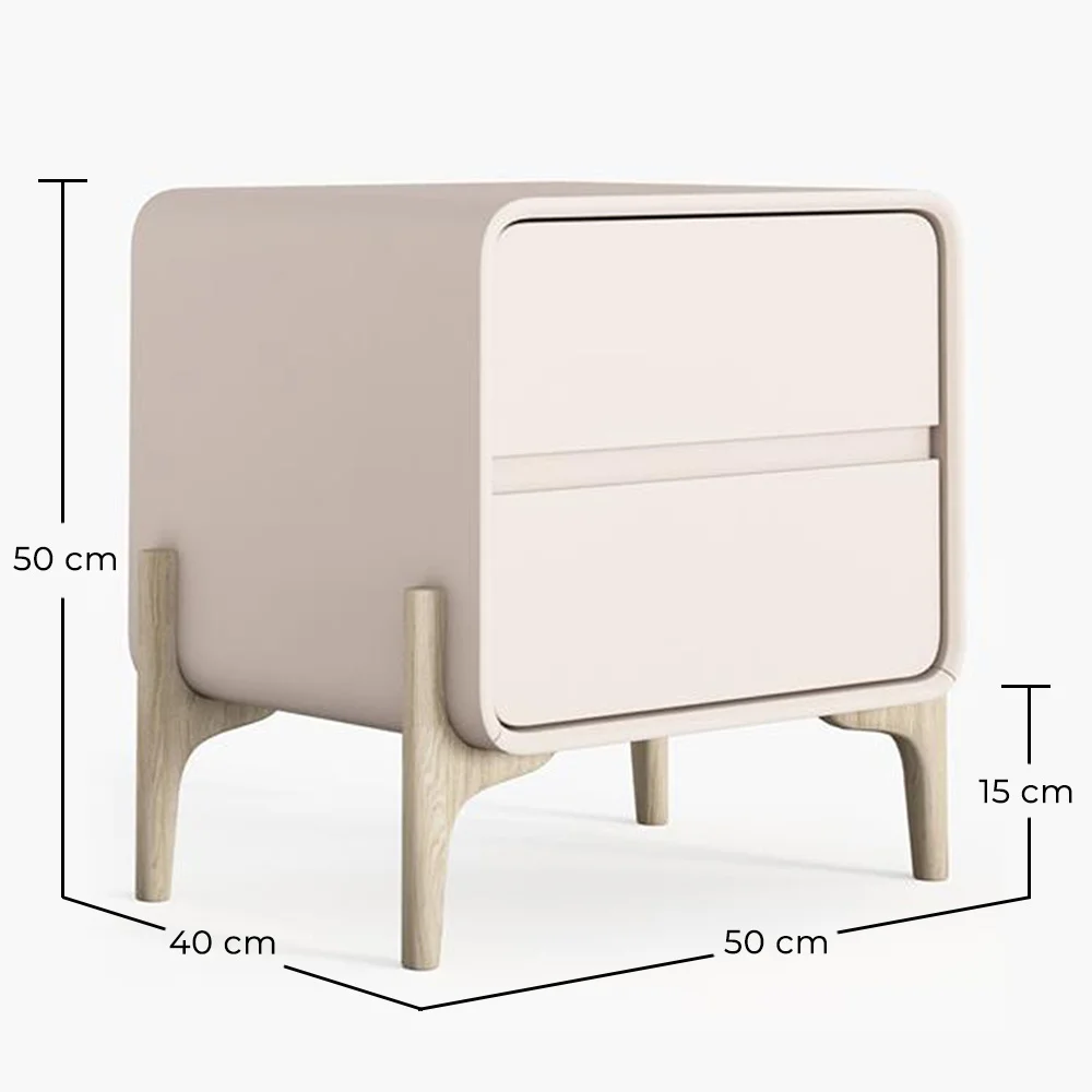 Modern Scandi nightstand covered in faux leather with 2 drawers and natural wood legs - Bennis image 10