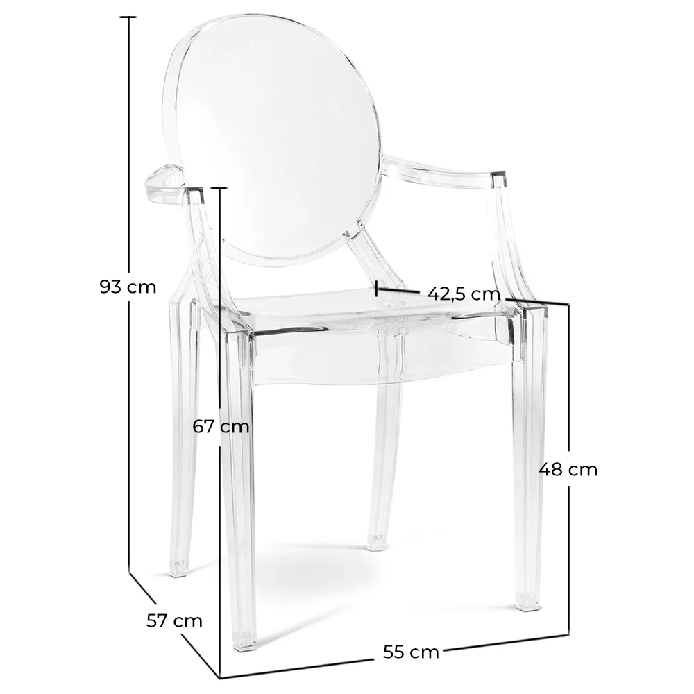 Pack of 3 Dining Chairs - Transparent - Design with Armrests - Louis XIV image 10