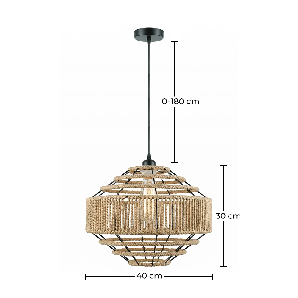 Pendant Light - Natural Rope and Black Metal Frame - Lapor image 10