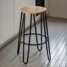 Round Stool - Industrial Design - Wood & Metal - 66cm - Hairpin image 7
