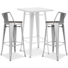 Buy Pack of White Stool Table and Pack of 2 Bar Stools with backrest - Industrial Design - New Edition - Bistrot Stylix Silver 60447 - prices