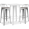 Buy Pack of White Stool Table and Pack of 2 Bar Stools with backrest - Industrial Design - New Edition - Bistrot Stylix Silver 60447 in the United Kingdom