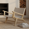 Buy Lounge Chair with Armrests - Boho Bali Design Chair - Wood & Linen - Recia Beige 60467 - in the UK