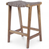 Buy Wooden Stool - Boho Bali Design - Leather - Recia Brown 60472 - in the UK