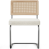 Buy Dining Chair with Armrests - Upholstered in Bouclé Fabric - Wood and Rattan - Birey White 60537 - in the UK