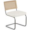 Buy Dining Chair with Armrests - Upholstered in Bouclé Fabric - Wood and Rattan - Birey White 60537 at Privatefloor