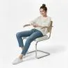 Dining Chair with Armrests - Upholstered in Bouclé Fabric - Wood and Rattan - Birey image 7