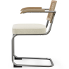 Buy Dining Chair with Armrests - Upholstered in Bouclé Fabric - Wood and Rattan - Birey White 60538 home delivery