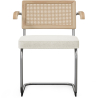 Buy Dining Chair with Armrests - Upholstered in Bouclé Fabric - Wood and Rattan - Birey White 60538 at Privatefloor